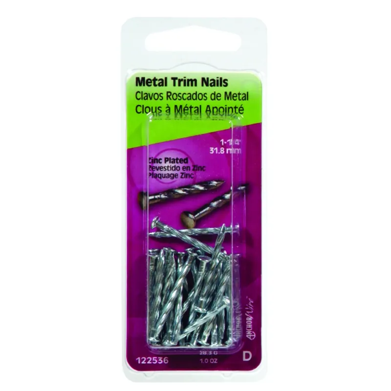 Metal Trim Nail, Zinc-plated, 1.25-in., 1-oz.