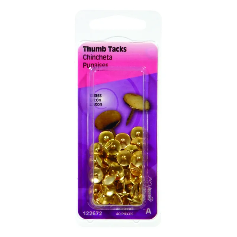 5/16 In. L Gold Steel Thumb Tacks 40 Pk