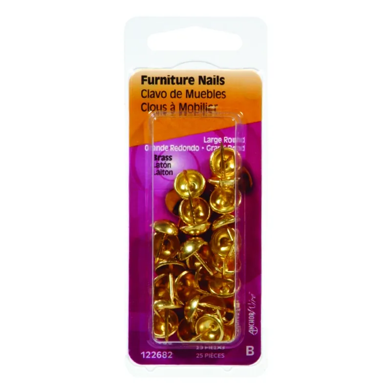 Large Size Brass-plated Brass Furniture Nails 25 Pk