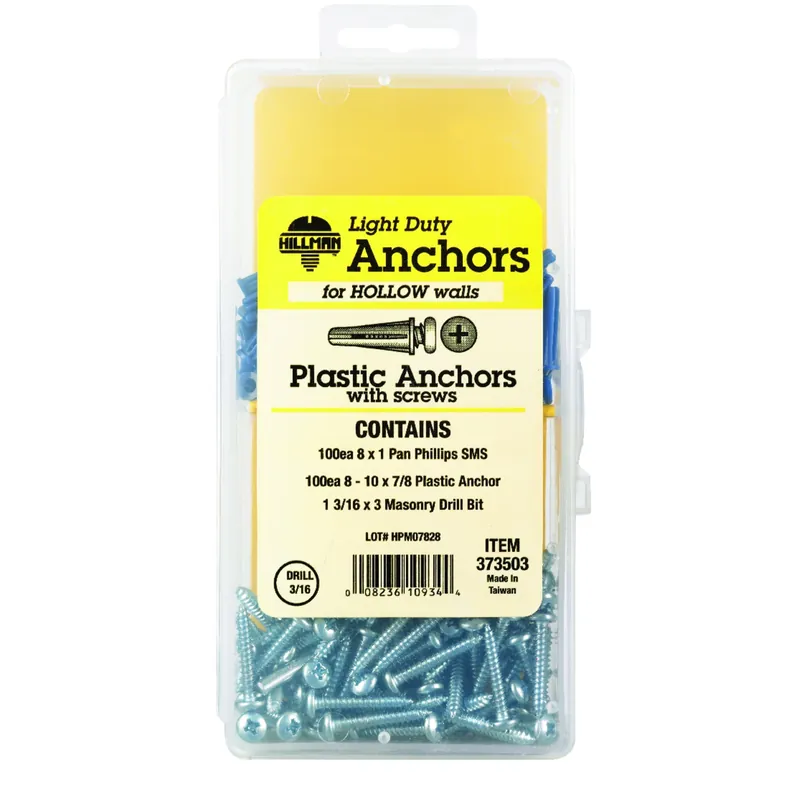 .164 In. D X 7/8 In. L Plastic Pan Head Conical Anchor Kit 201 Pk