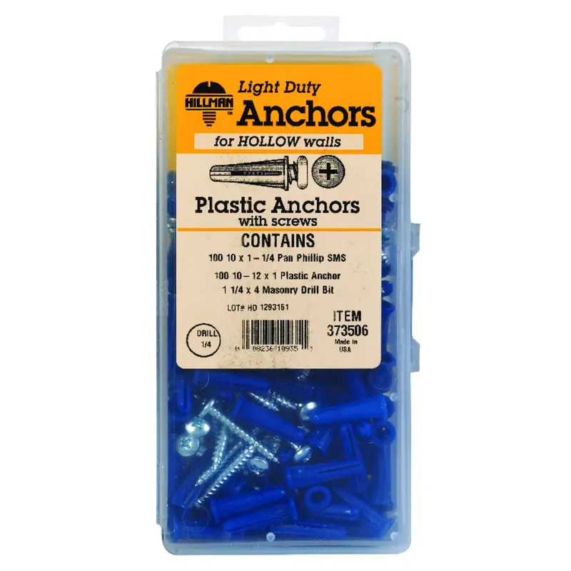 .19 In. D X 1 In. L Plastic Pan Head Conical Anchor Kit 201 Pk