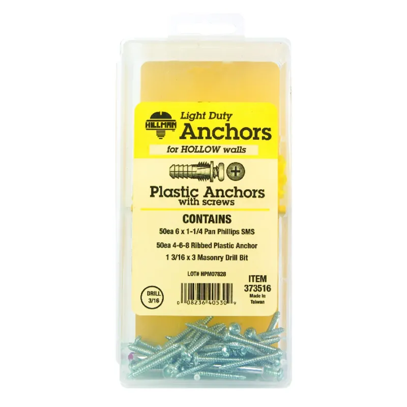 0.164 In. D X 7/8 In. L Plastic Pan Head Ribbed Anchor Kit 101 Pk