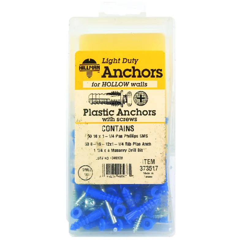 0.164 In. D X 1-1/4 In. L Plastic Pan Head Ribbed Anchor Kit 101 Pk