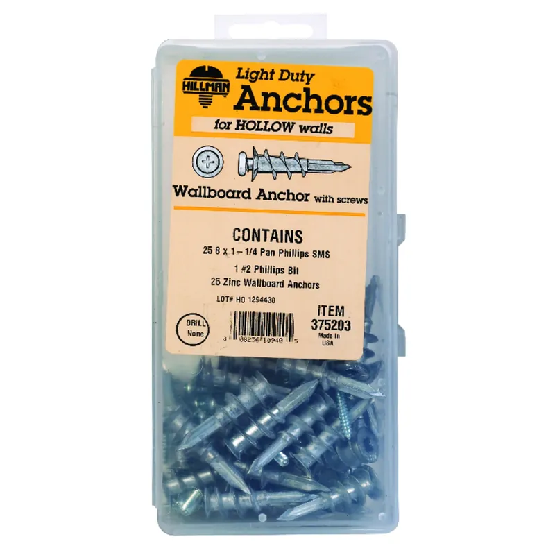 .164 In. D X 1.08 In. L Zinc Pan Head Wallboard Anchor Kit 51 Pc