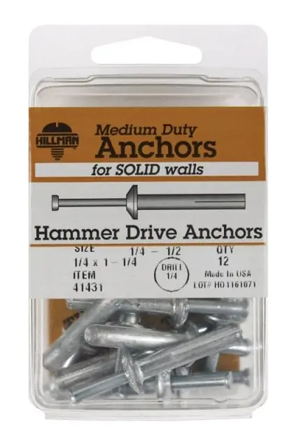 1/4 In. D X 1.25 In. L Carbon Steel Round Head Hammer Drive Anchor 12 Pk