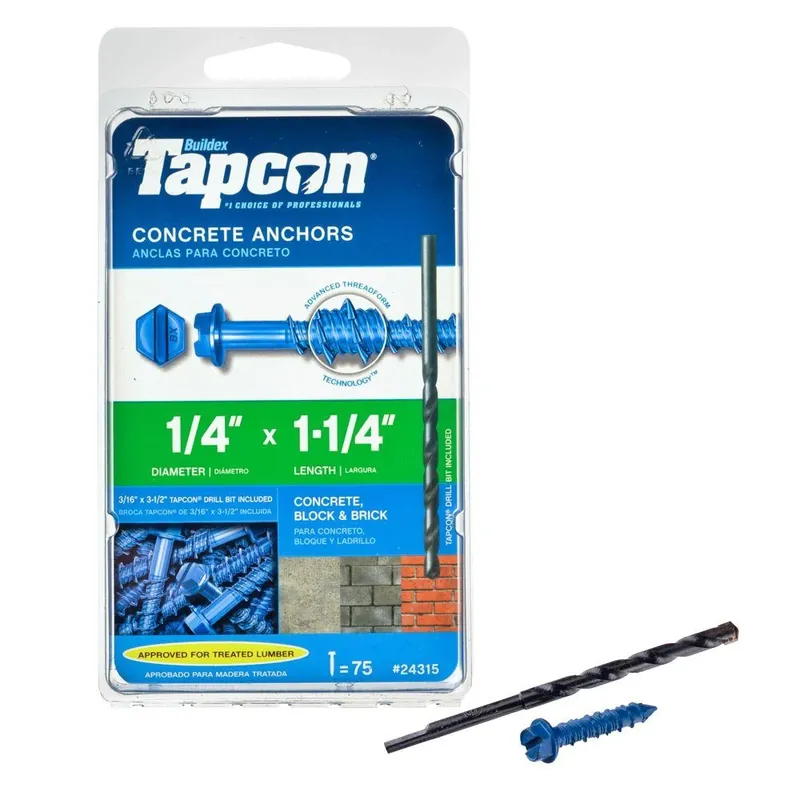 1/4 In. D X 1-1/4 In. L Steel Hex Head Concrete Screw Anchor 75 Pk