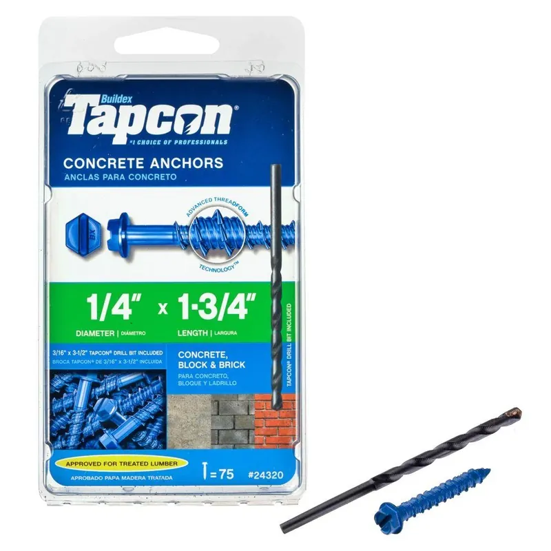 1/4 In. D X 1-3/4 In. L Steel Hex Head Concrete Screw Anchor 75 Pk