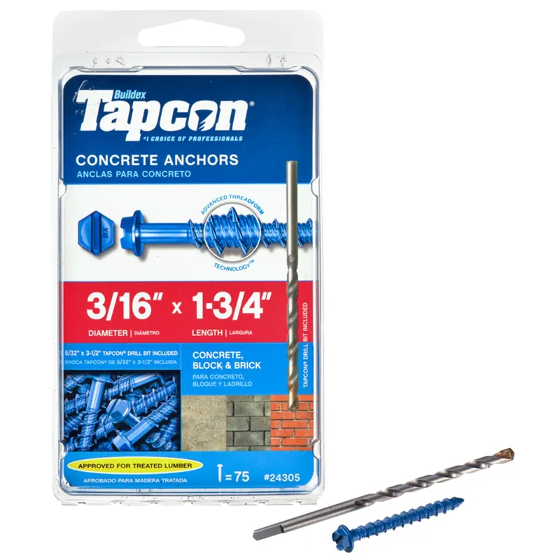3/16 In. D X 1-3/4 In. L Steel Hex Head Concrete Screw Anchor 75 Pk