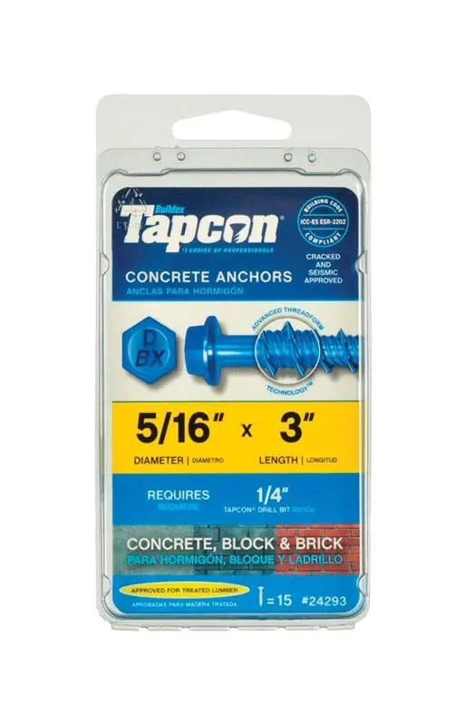 5/16 In. D X 3 In. L Steel Hex Head Concrete Screw Anchor 15 Pk