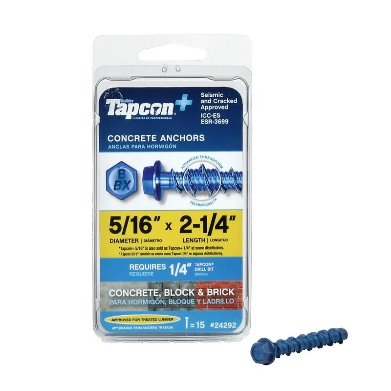 5/16 In. D X 2-1/4 In. L Steel Hex Head Concrete Screw Anchor 15 Pk