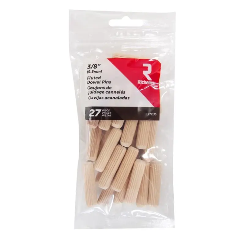 Fluted Wood Dowel Pin 3/8 In. D X 1.5 In. L 27 Pk Natural
