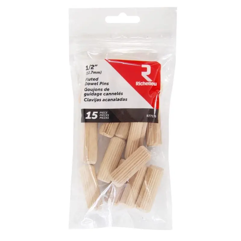 Fluted Wood Dowel Pin 1/2 In. D X 1.5 In. L 15 Pk Natural