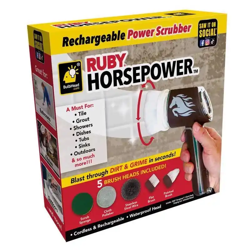 Ruby Horsepower Handheld Cordless Power Scrubber With 5 Cleaning Heads