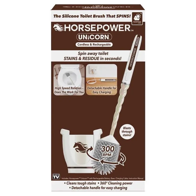 Horsepower Unicorn Silicone Rotating Toilet Brush – White (1 pack)