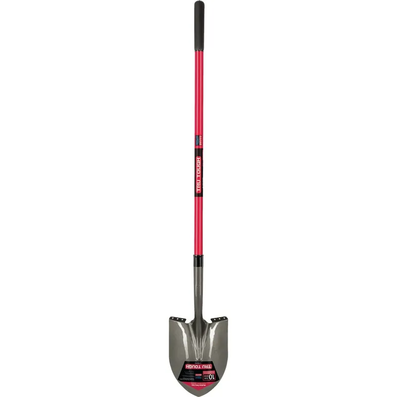 Tru Tough 47 Inch Fiberglass Handle Round Point Shovel With Ergonomic Grip
