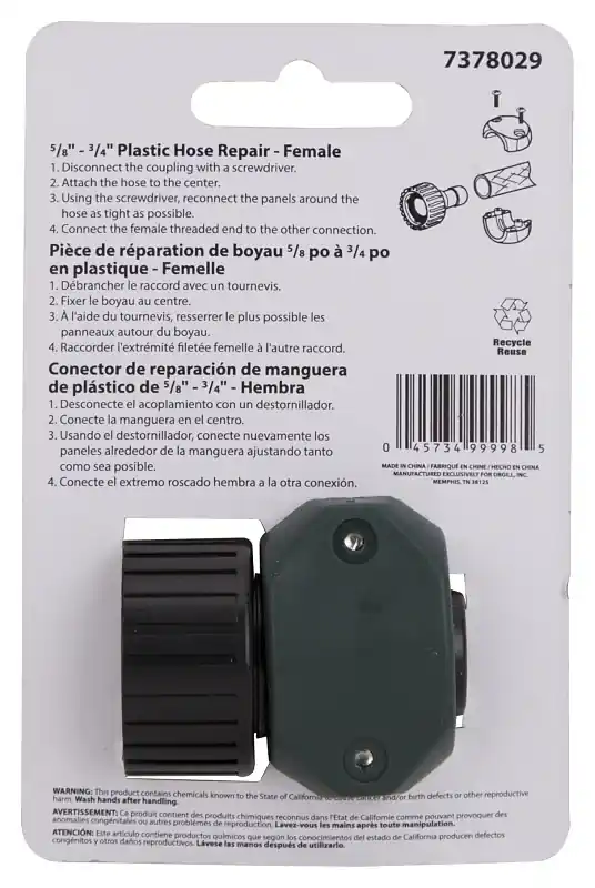 Gc5303l Plastic Hose Coupling, 5/8 To 3/4 Inch, Female, Green And Black