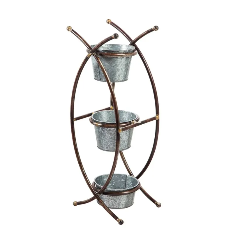 Gray Geometric Three-tier Outdoor Planter Set For Garden And Patio