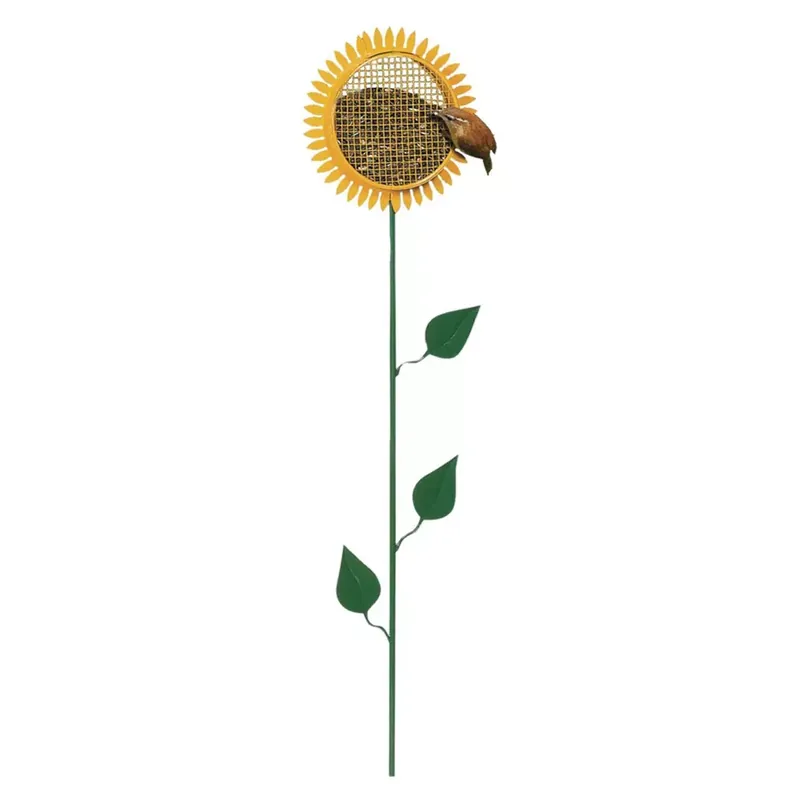 Sunflower Stake Bird Feeder 36" Durable Metal Green & Yellow