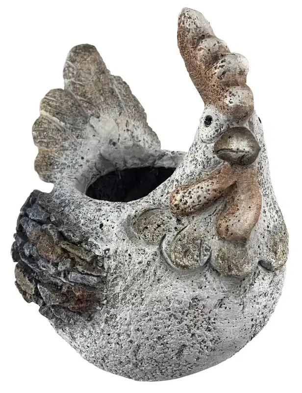 21084 Stone Rooster Small Planter For Indoor And Outdoor Use