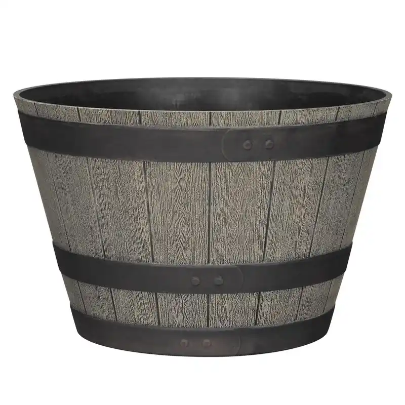 12 In. H X 19 In. W Polyresin Whiskey Barrel Planter Oak