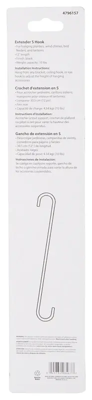 Gb0123l 12-inch Black S Extender Hook For Hanging Plants And Decor