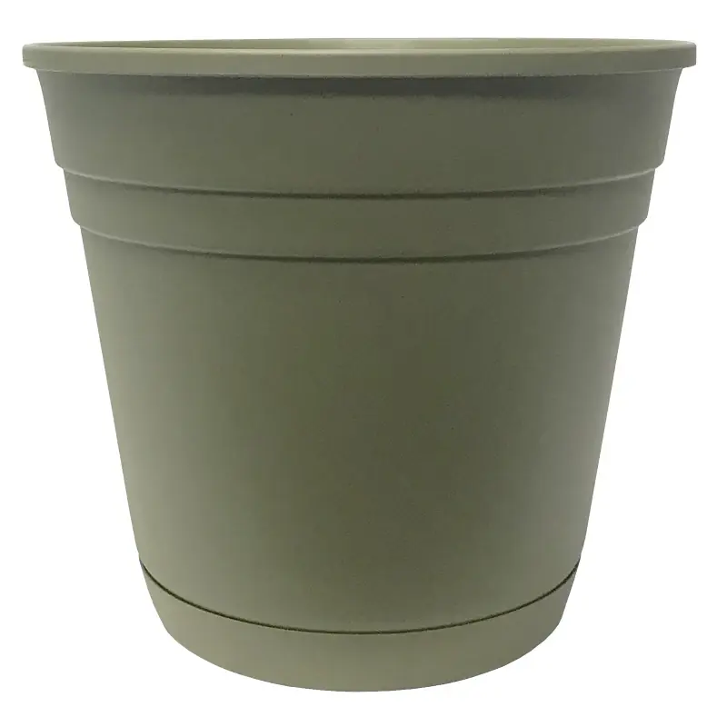 Riverland Planter With Saucer, Olive Green Resin, 12 In.