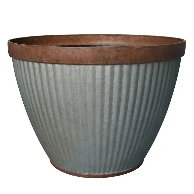 Westlake 15 In. X 11 In. Resin Rustic Galvanized Round Planter