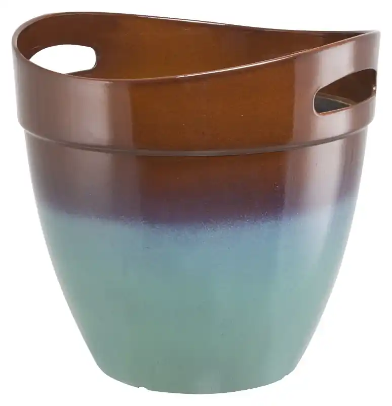Pt-s039 12 Inch Round Resin Planter With Handle In Teal
