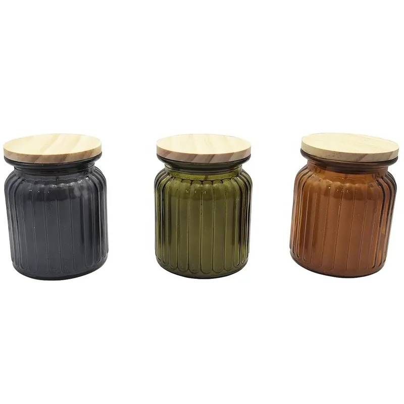 Glass Jar W/ Wood Lid Cit. Candl