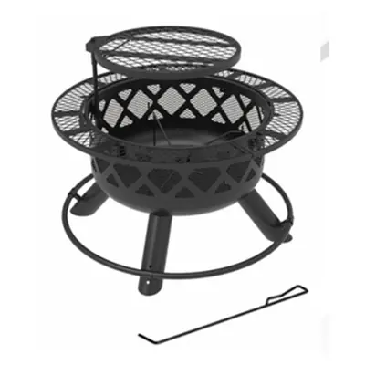 Ranch Fire Pit With Side Tables & Grill Top, 24-in.