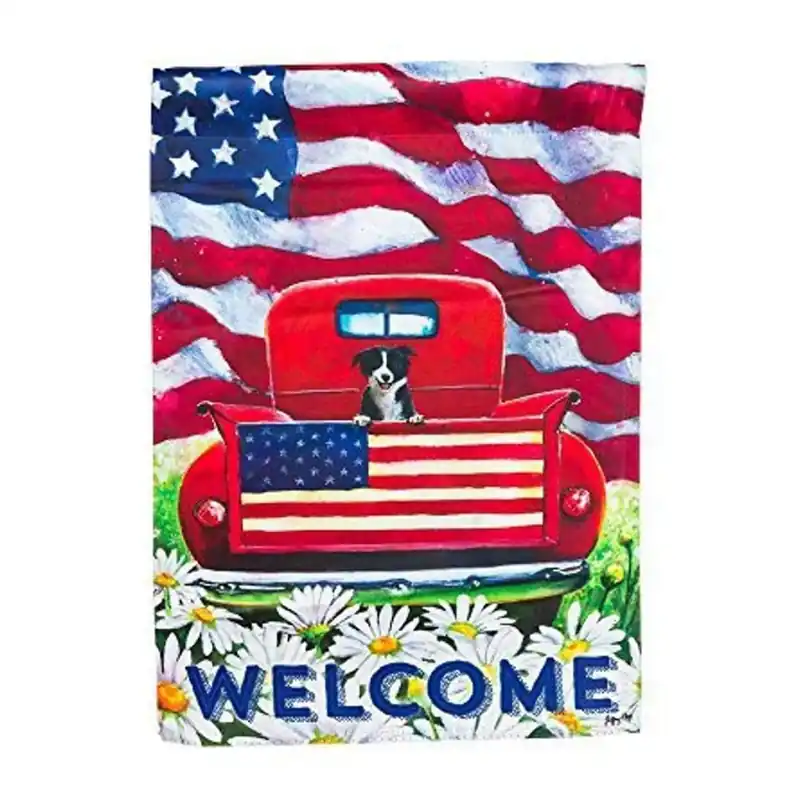 Patriotic Pup Truck Garden Flag, 12.5 X 18 Inches, Suede Material
