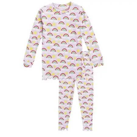 Cotton Ruffle Long Sleeve And Long Pants Pajamas Set For Kids