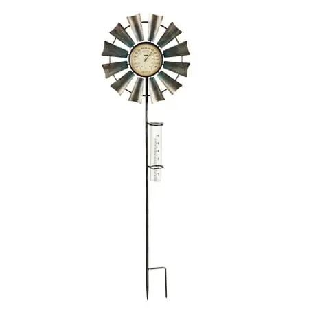 36 Inch Bronze And Metallic Thermometer With Rain Gauge Windmill Design