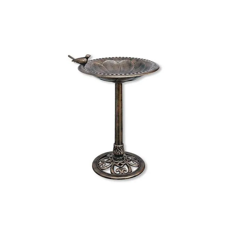 30 Inch Tall Backyard Expressions Resin Bird Bath With Decorative Bird And Base