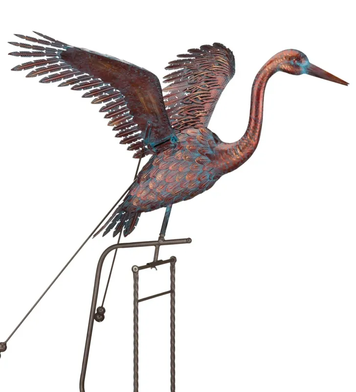 12959 Crane Rocker Stake, Copper & Patina Garden Decor