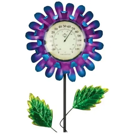 12708 Blue Buttercup Solar Thermometer Garden Stake Ornament