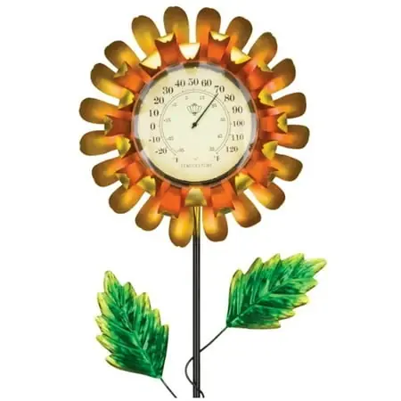 12709 Yellow Buttercup Solar Thermometer Garden Stake Ornament