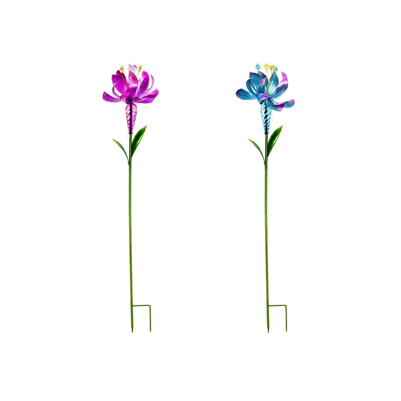 Wind Spinner Flower Garden Stake Set Of 2 - Colorful Outdoor Decor