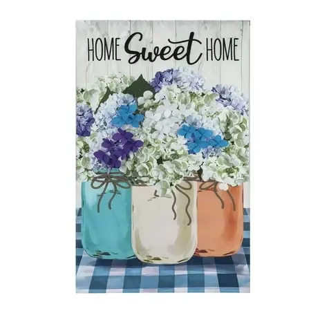 Hydrangea Mason Jars Decorative House Linen Flag For Outdoor And Indoor Use