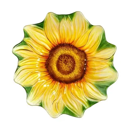 18 Inch Hand Painted Embossed Sunflower Shaped Bird Bath