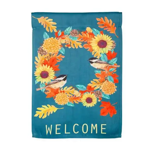 Fall Chickadee Wreath Garden Suede Flag - Seasonal Decor