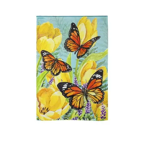 Tulip And Butterfly Suede House Flag 28 X 44 Inches For Outdoor Decor