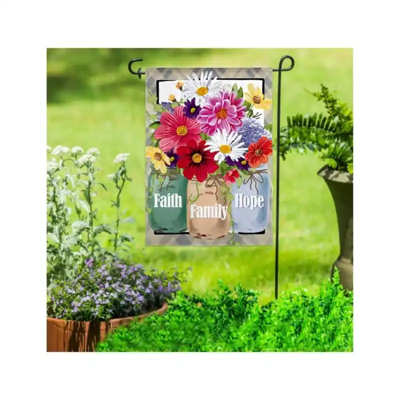 12.5 In. X 18 In. Faith Hope Love Mason Jars Garden Suede Flag Decor