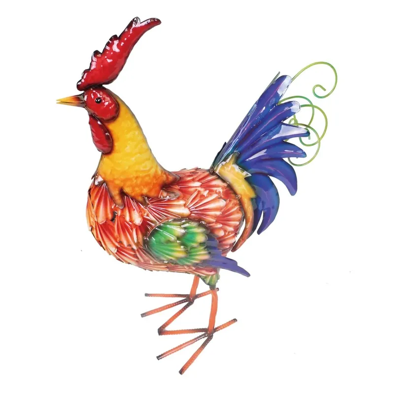 20 Inch Metal Outdoor Rooster Sculpture - Backyard Expressions Decorative Art
