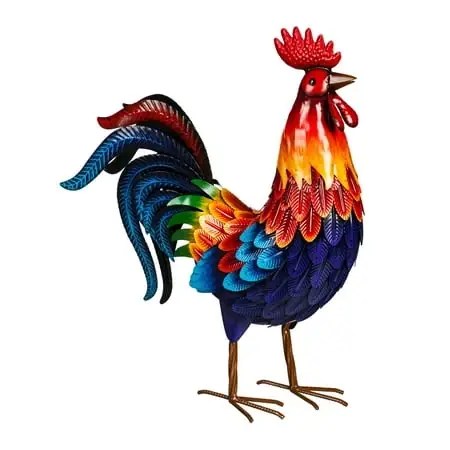 Colorful Rooster Metal Garden Statuary - Vibrant Outdoor Decor For Gardens