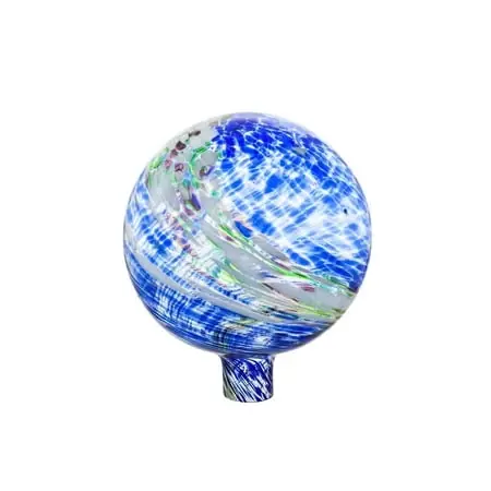 10" Glow In The Dark Glass Gazing Ball, Blue And Green, 9.8" X 9.8" X 11.8"