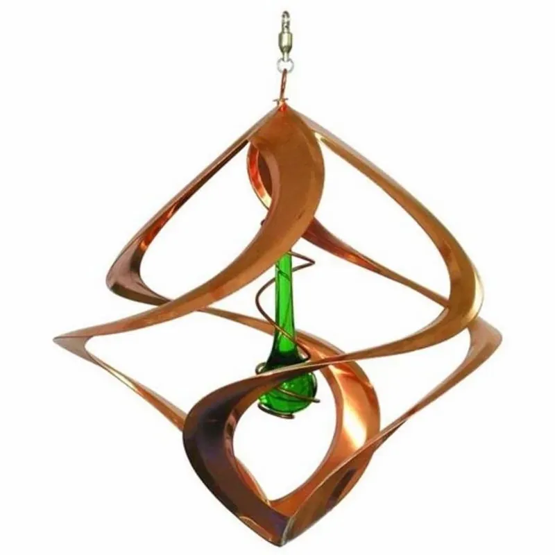 Cosmix 11 Inch Green Teardrop Spinner - Copper And Metal Wind Sculpture
