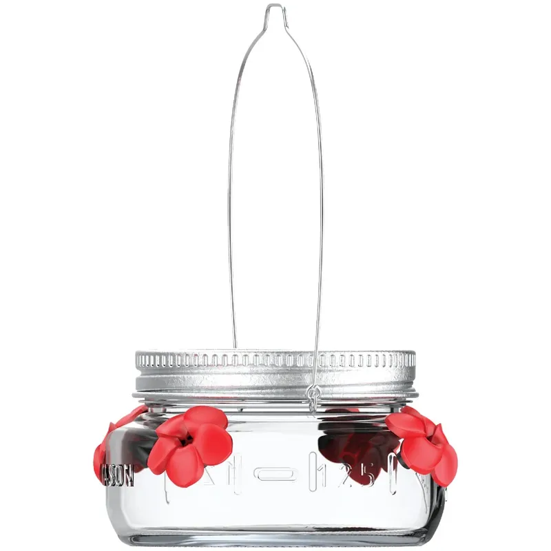 Hummingbird 6 Oz Glass Mason Jar Bird Feeder 4 Ports
