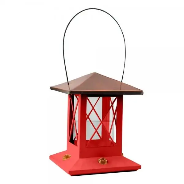 Vintage Hummingbird Feeder, 4 Ports, Glass & Metal, Red Or White With Copper Top