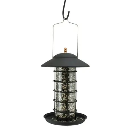 Modern Farmhouse Metal & Glass Tube Seed Feeder In Matte Black